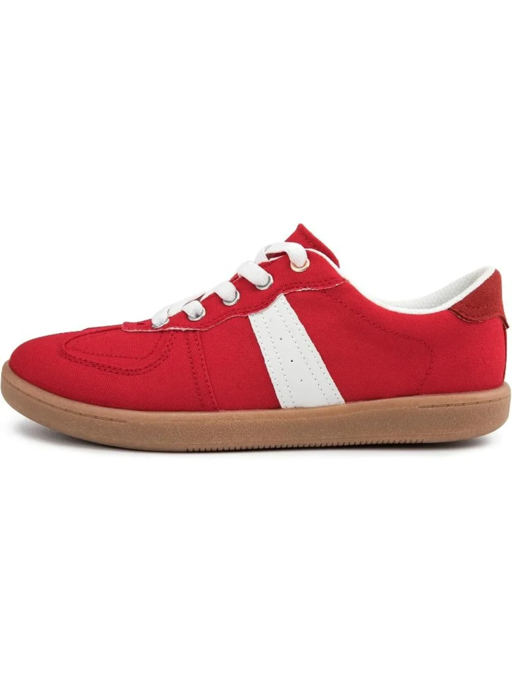 Women's Red Canvas Shoes Flat Pull On Round Toe Athletic Tennis Sneakers